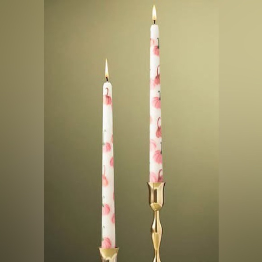 Anthropologie Hand Painted Pumpkin Taper Candles (2 in box)